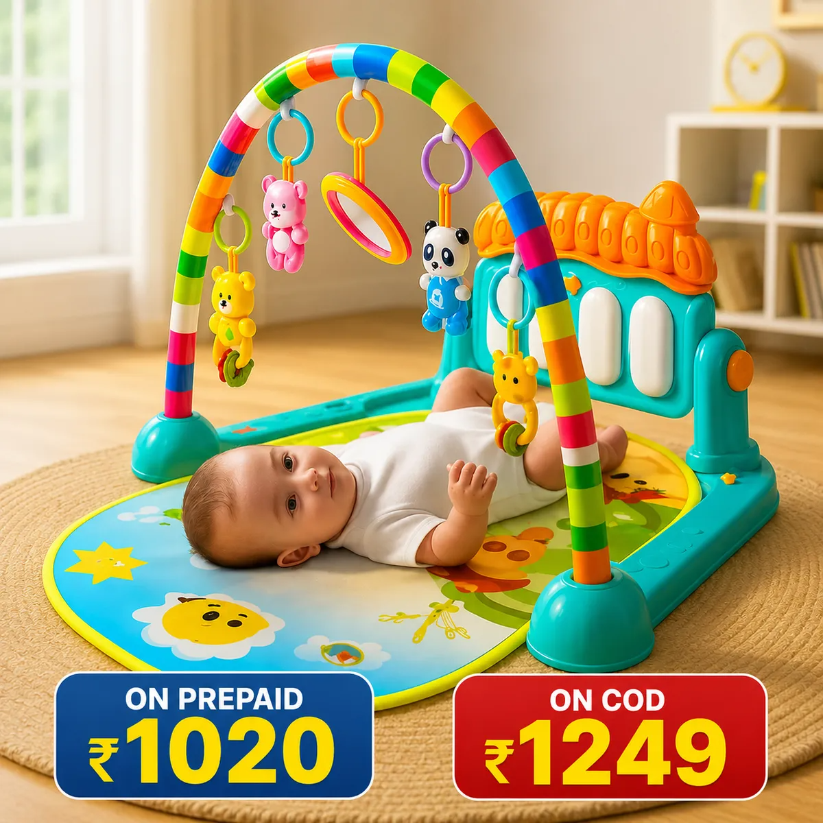 Baby Piano Gym Mat With Music - Multi Colour