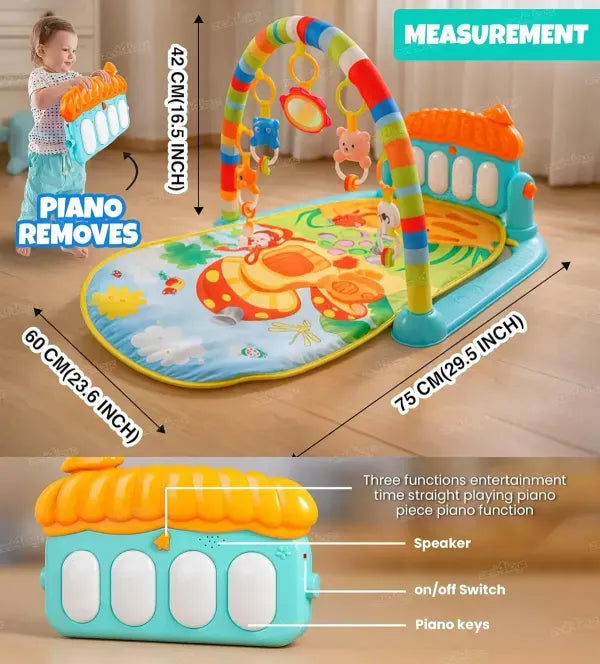 Baby Piano Gym Mat With Music - Multi Colour